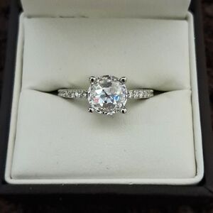 Genuine Moissanite Ring Platinum Over 925 Sterling Silver.
